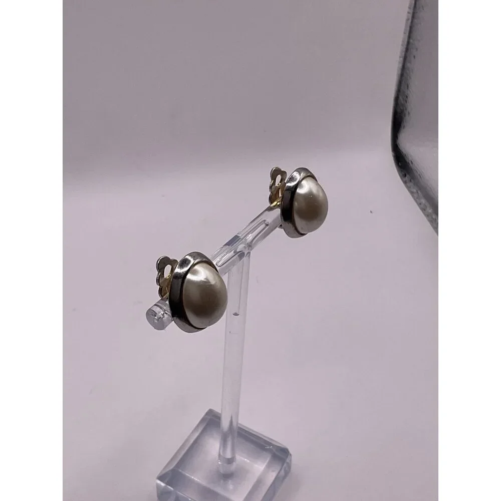 Silver Tone Faux Pearl Light Weight Clip On Earrings